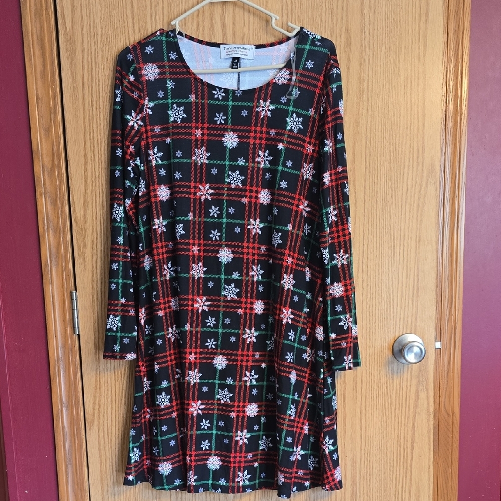 Christmas Plaid Dress with Snowflakes